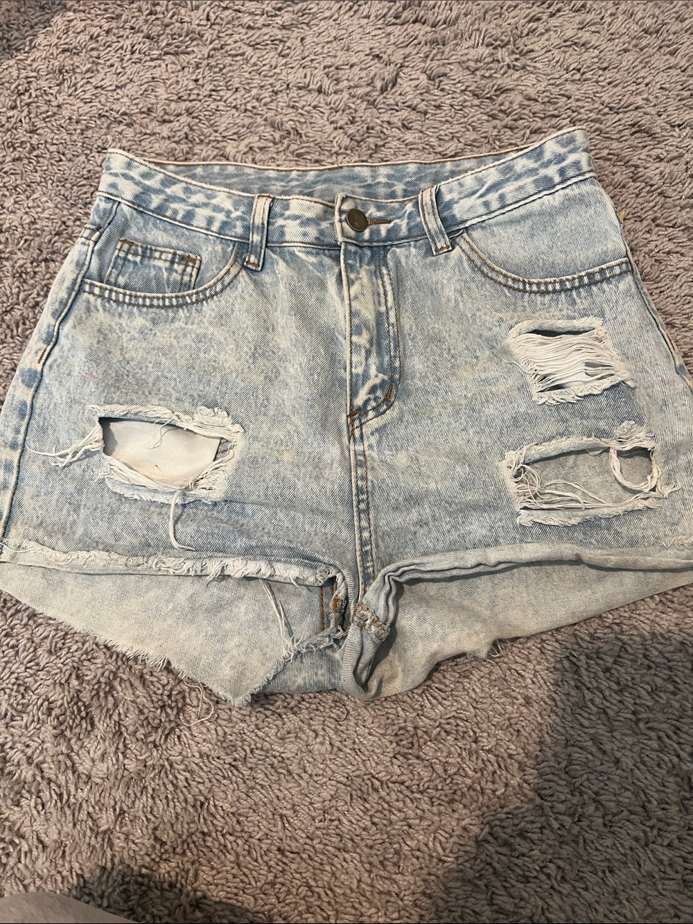 SHEIN Light Blue Distressed High-Rise Denim Shorts